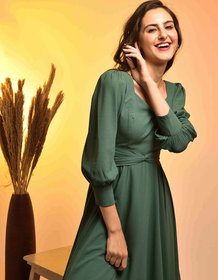 Green Flare Ruche Dress