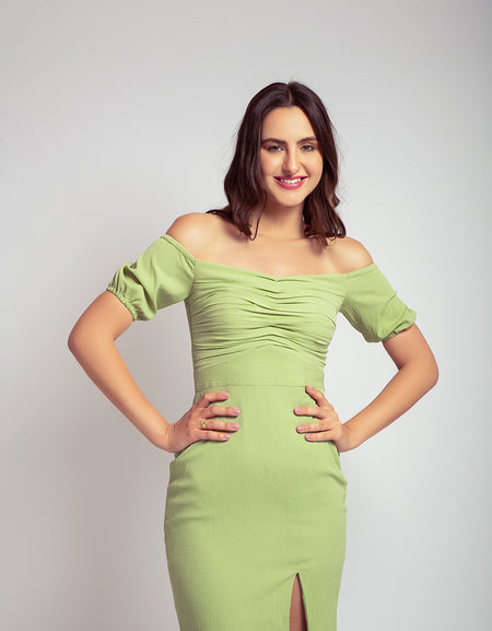 Mint off shoulder dress