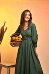 Green Flare Ruche Dress