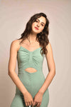 Mint Ruche Bell Bottom Jumpsuit